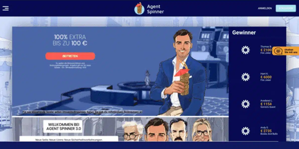 Historische Agent Spinner Startseite mit Agentenmotiv
