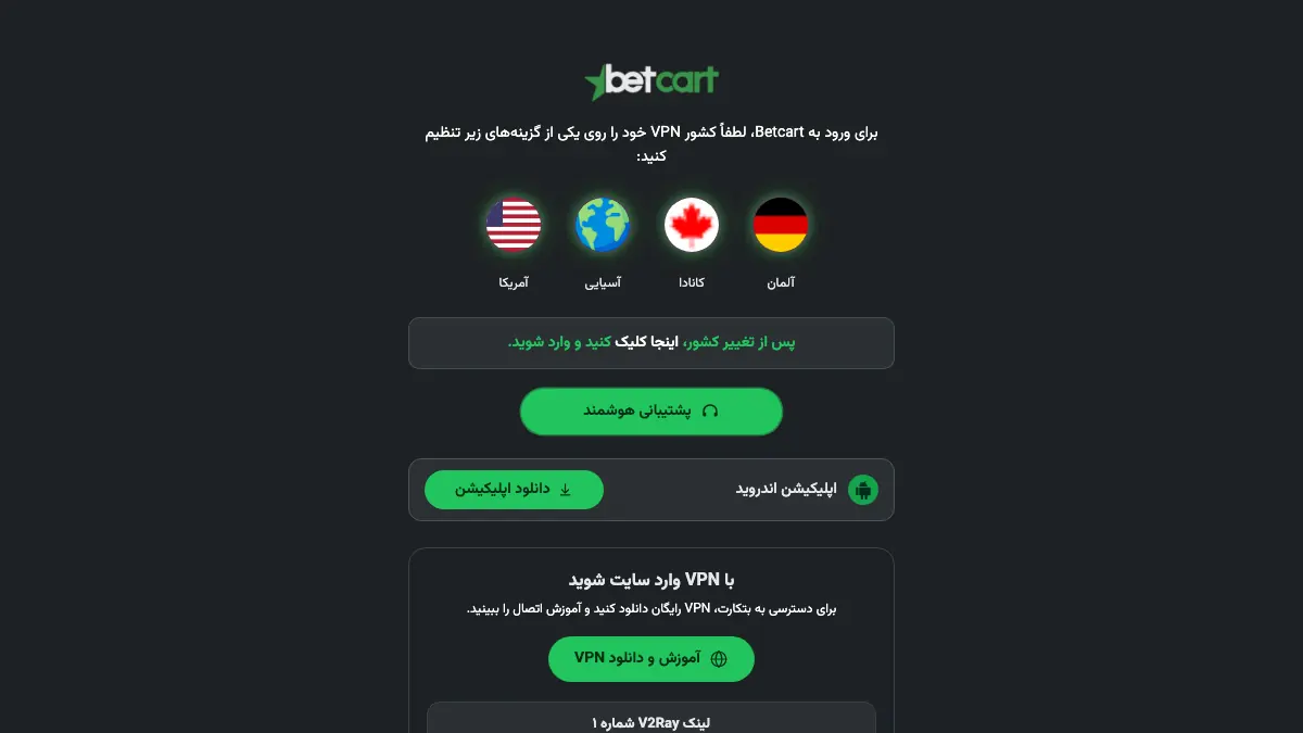 Aktueller Bet Cart Domainzugriff mit Länder- und VPN-Auswahl im Juli 2026