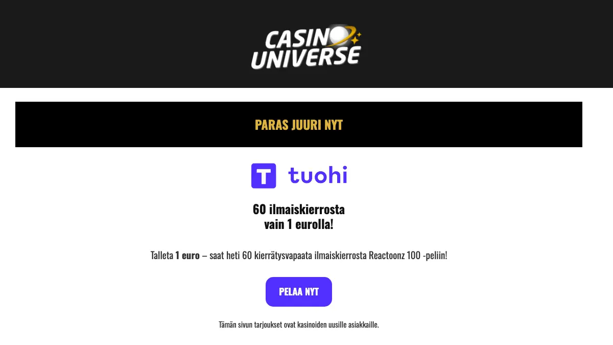 Casinouniverse.com als finnisches Affiliateportal im Juli 2026