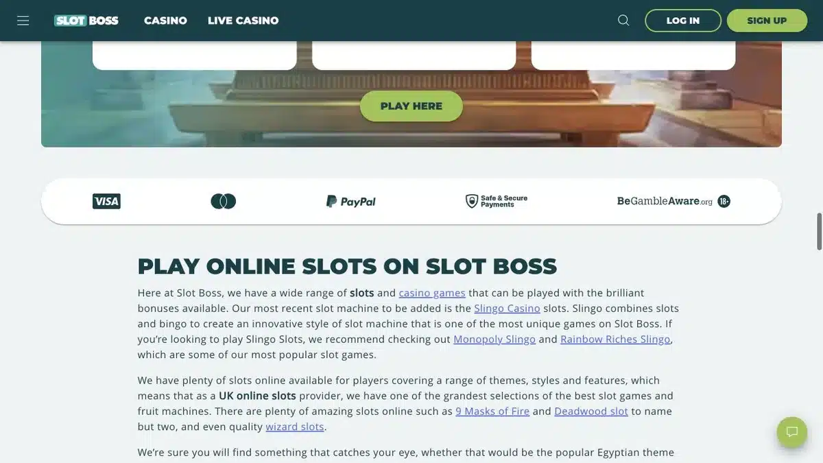 Aktuelle Slot Boss Seite als Weiterleitungsziel von Castle Jackpot