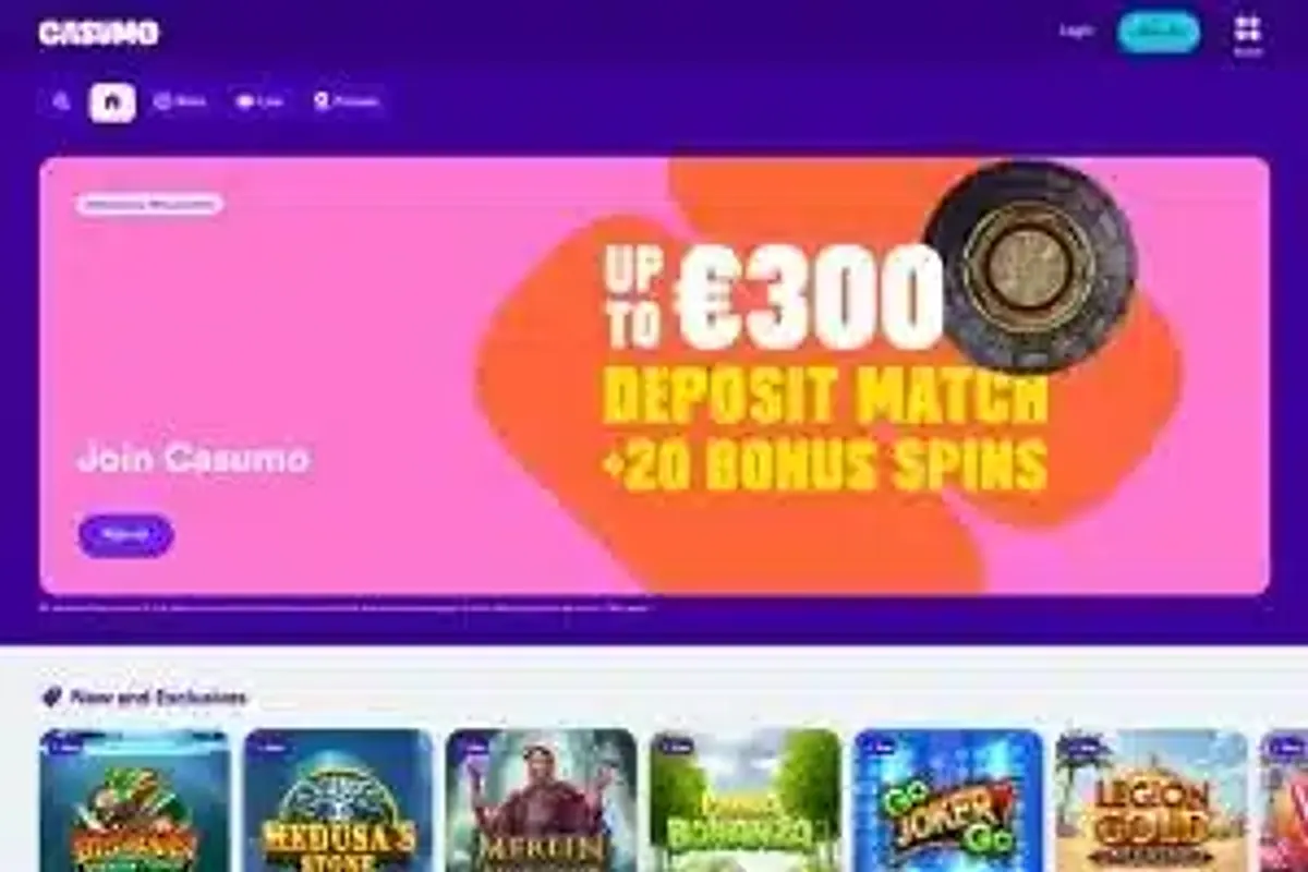 Casumo deutsche Casino-Oberfläche mit Bonus und Spielauswahl