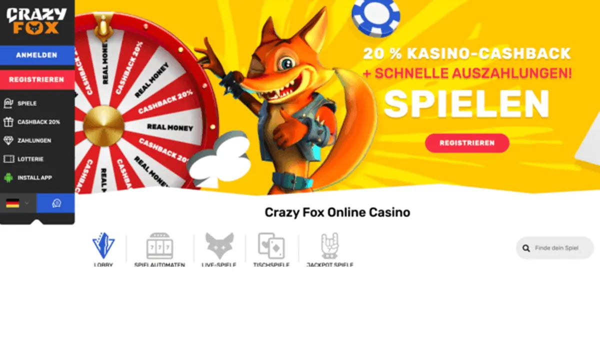Historische saubere Crazy Fox Casino Startseite ohne Einblendungen