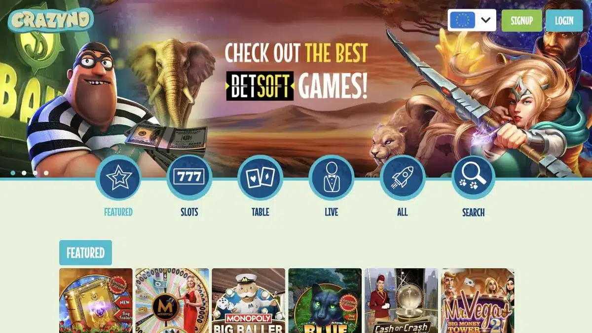 Aktuelle saubere Crazyno Casino Startseite im Juli 2026