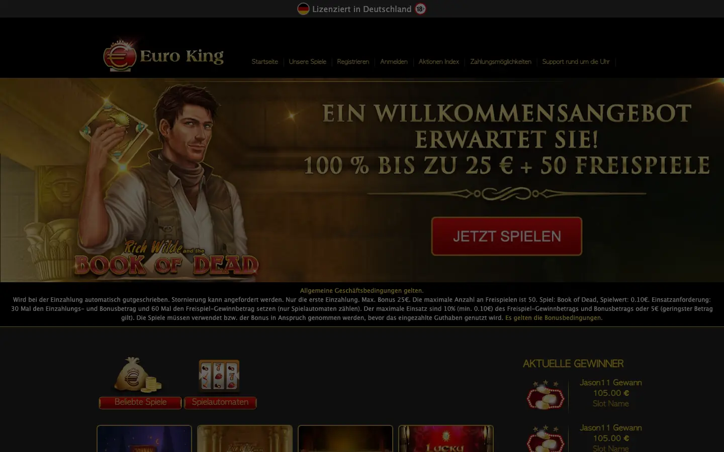 Euro Kings Club Lobby auf eurokingsclub.de im Juli 2026
