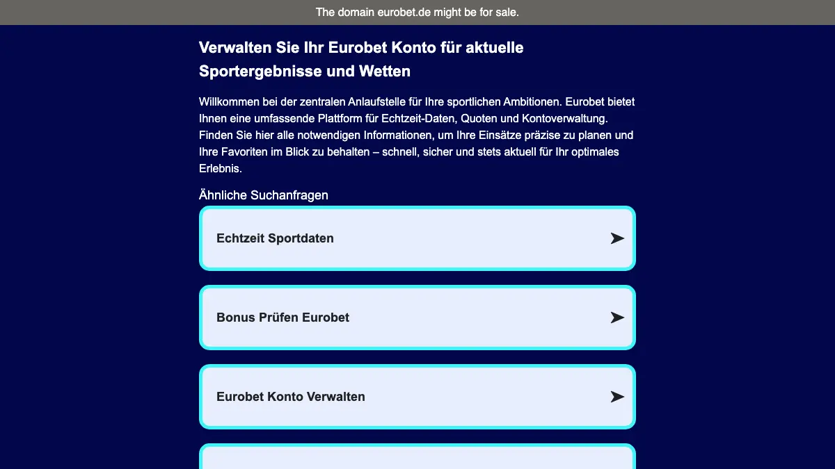 Geparkte Eurobet.de Domain mit Verkaufshinweis
