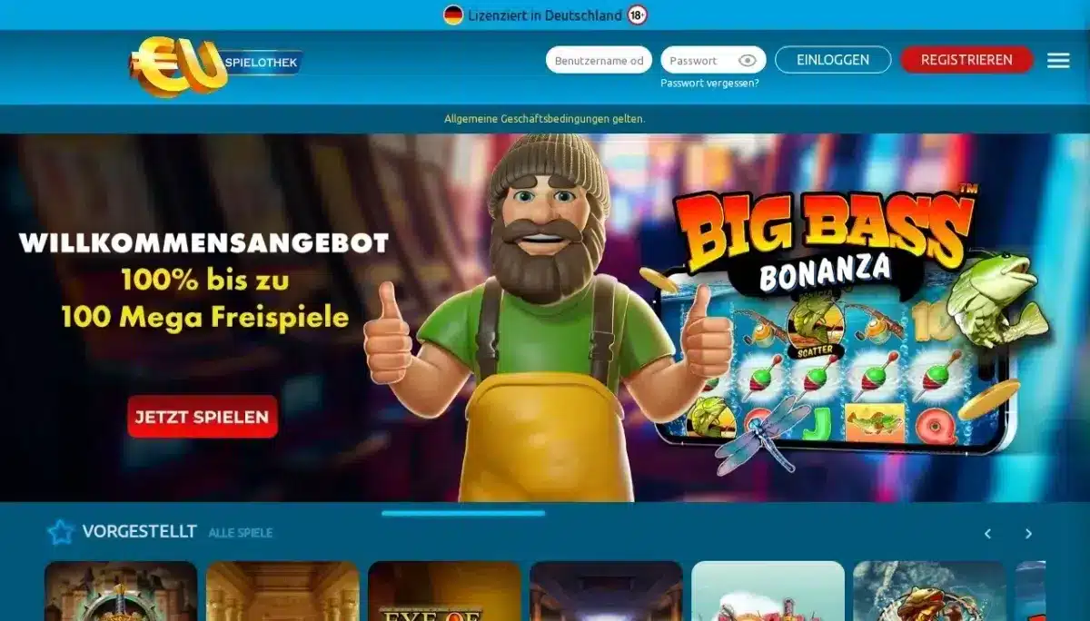 EUSpielothek Startseite mit Big Bass Bonanza