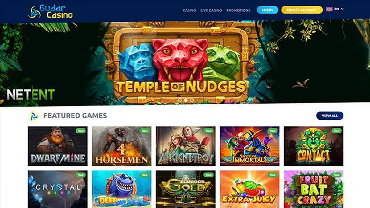 Historische Gudar Casino Spielelobby mit Spielauswahl
