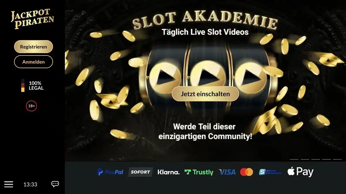 JackpotPiraten Startseite mit Navigation und aktuellem Slot-Motiv