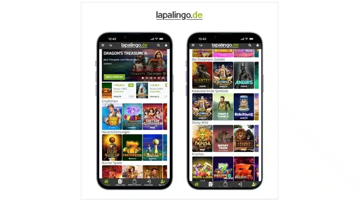 Lapalingo Spieloberfläche mit Slot-Lobby und Navigation