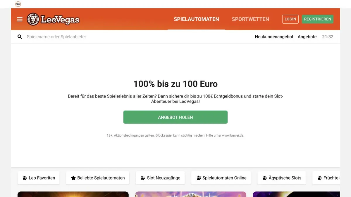 LeoVegas Startseite in Deutschland im Juli 2026