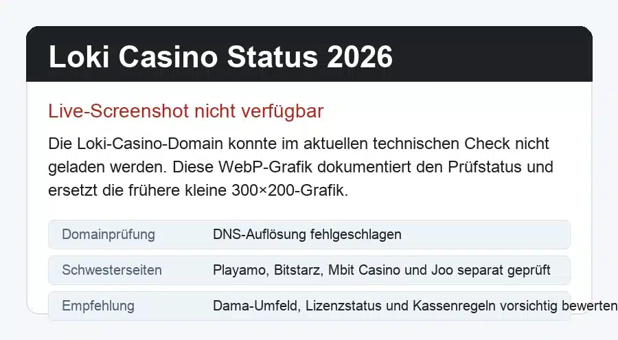 Loki Casino Status Screenshot 2026