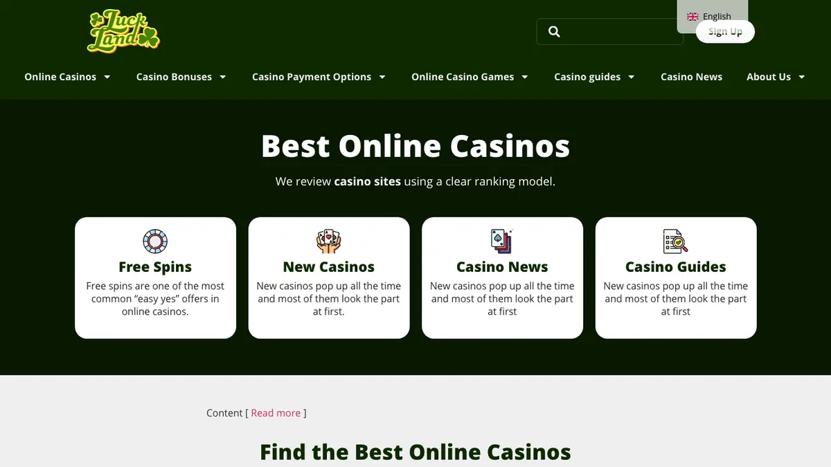 Luckland Domain heute als Casino Vergleichsportal
