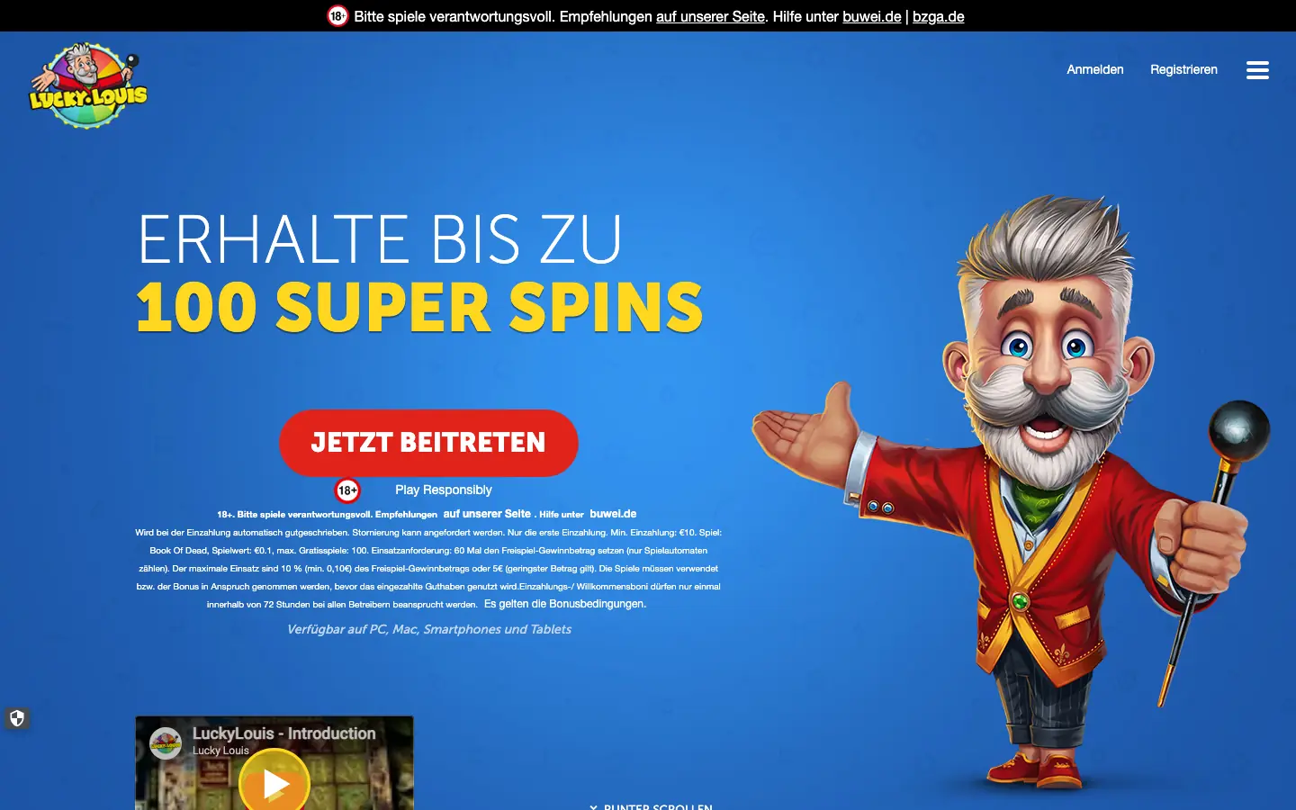 Lucky Louis Lobby auf luckylouis.de im Juli 2026