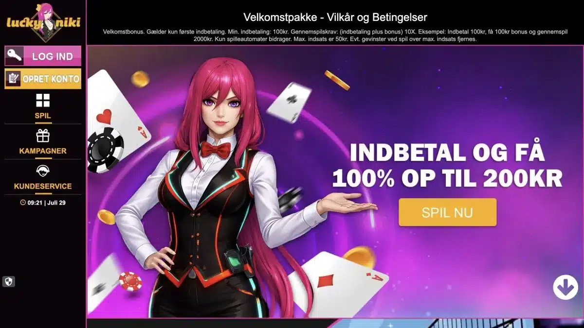 Aktueller öffentlicher Lucky Niki Markenauftritt auf der dänischen Regionaldomain