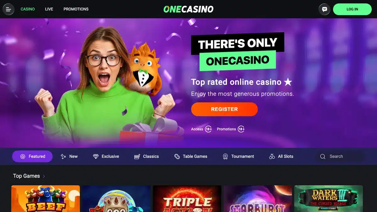 Aktuelle One Casino Startseite im Juli 2026
