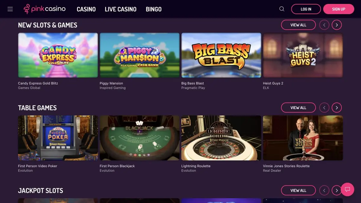 Pink Casino Spielelobby im Juli 2026