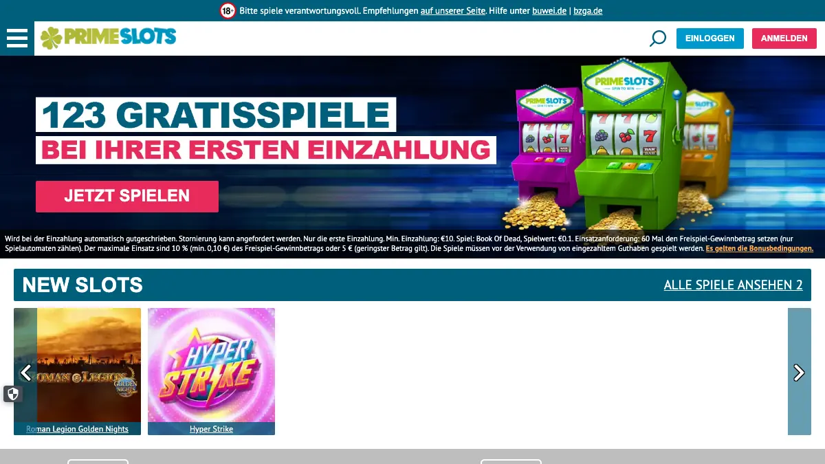 Prime Slots deutsche Casino Startseite im Juli 2026