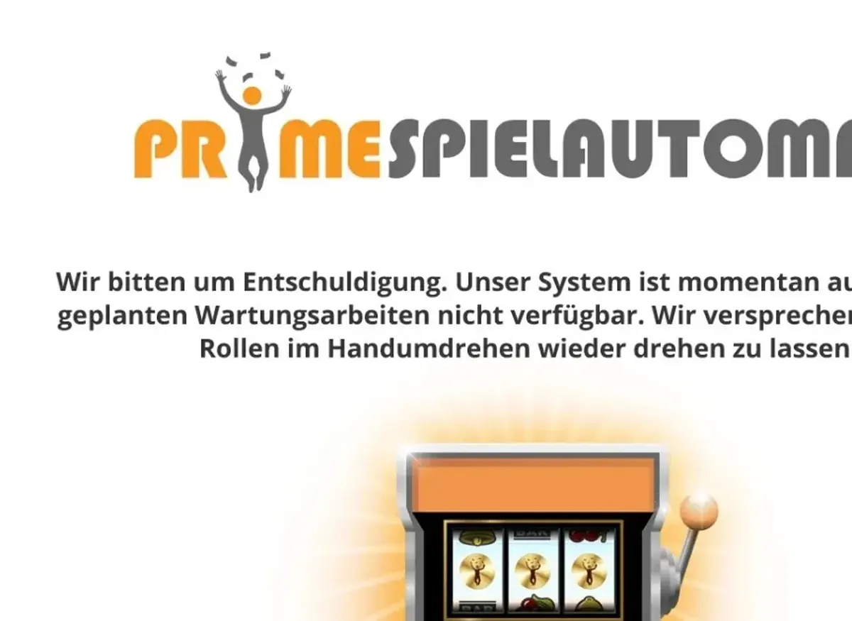 PrimeSpielautomat Wartungshinweis auf der deutschen Domain