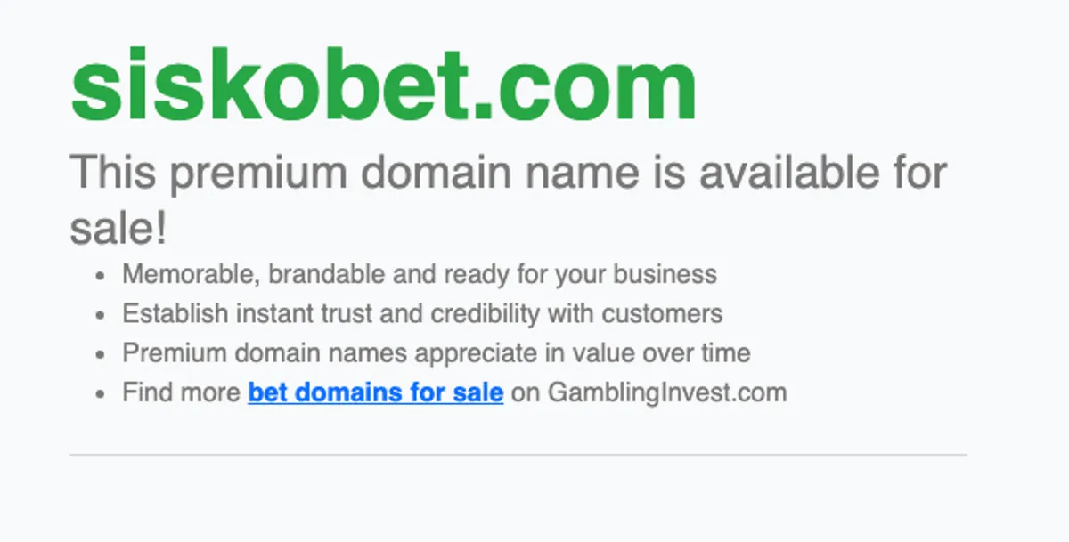 Sisko Bet Domain steht zum Verkauf