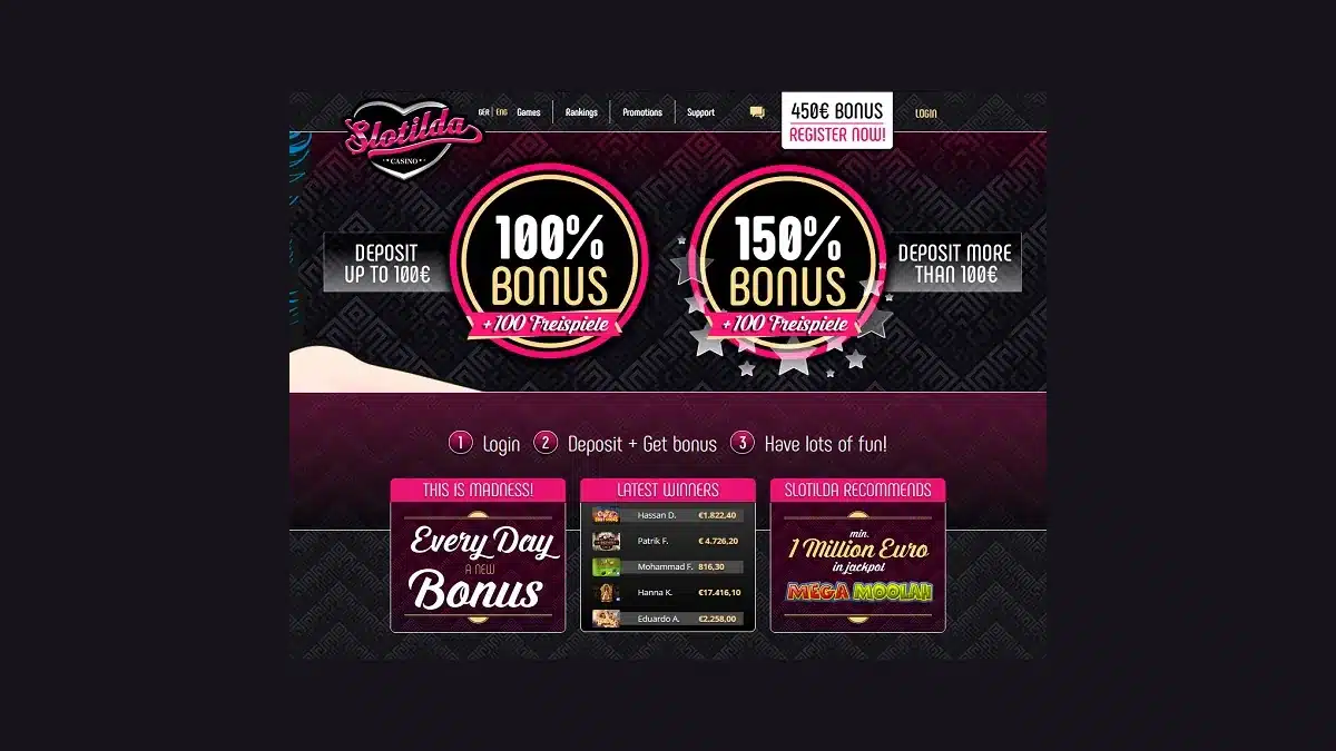 Historische Slotilda Casino Startseite vom April 2021