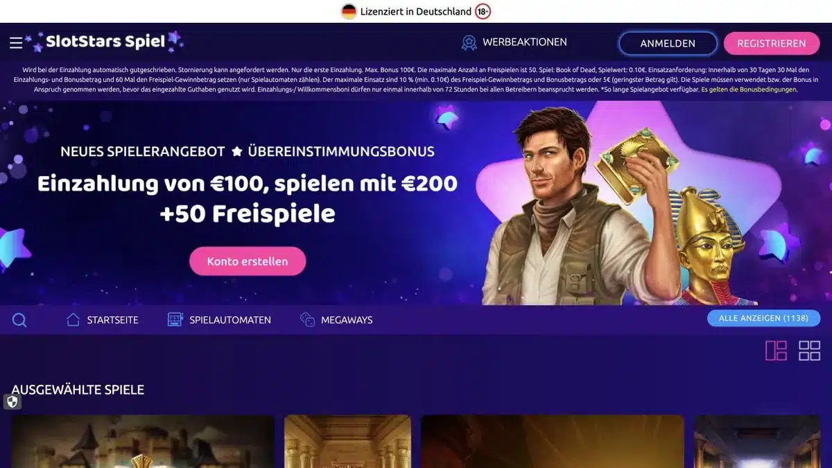 SlotStarsSpiel Startseite mit 100-Euro-Bonus