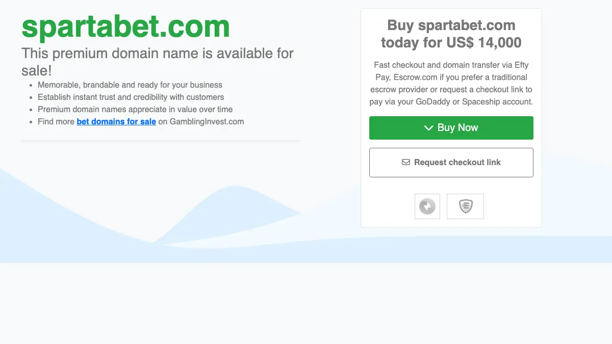 Aktuelle Sparta Bet Domain mit Verkaufshinweis statt Casino Lobby