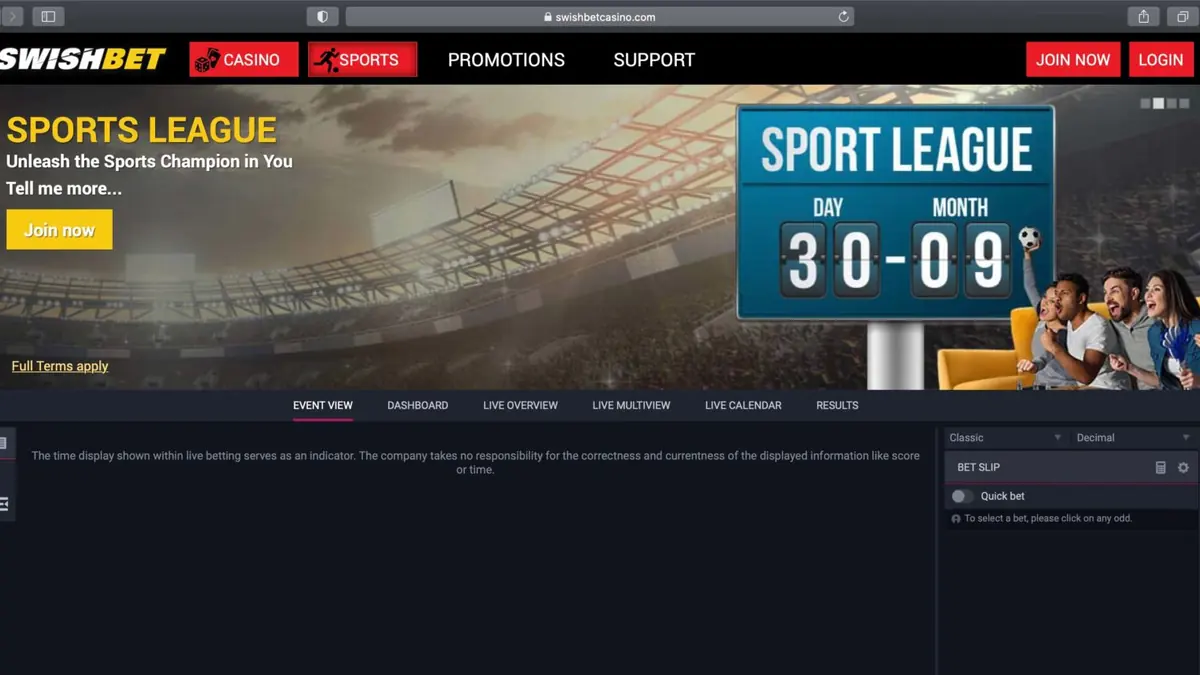 Historische Swish Bet Casino Sport- und Casino-Lobby