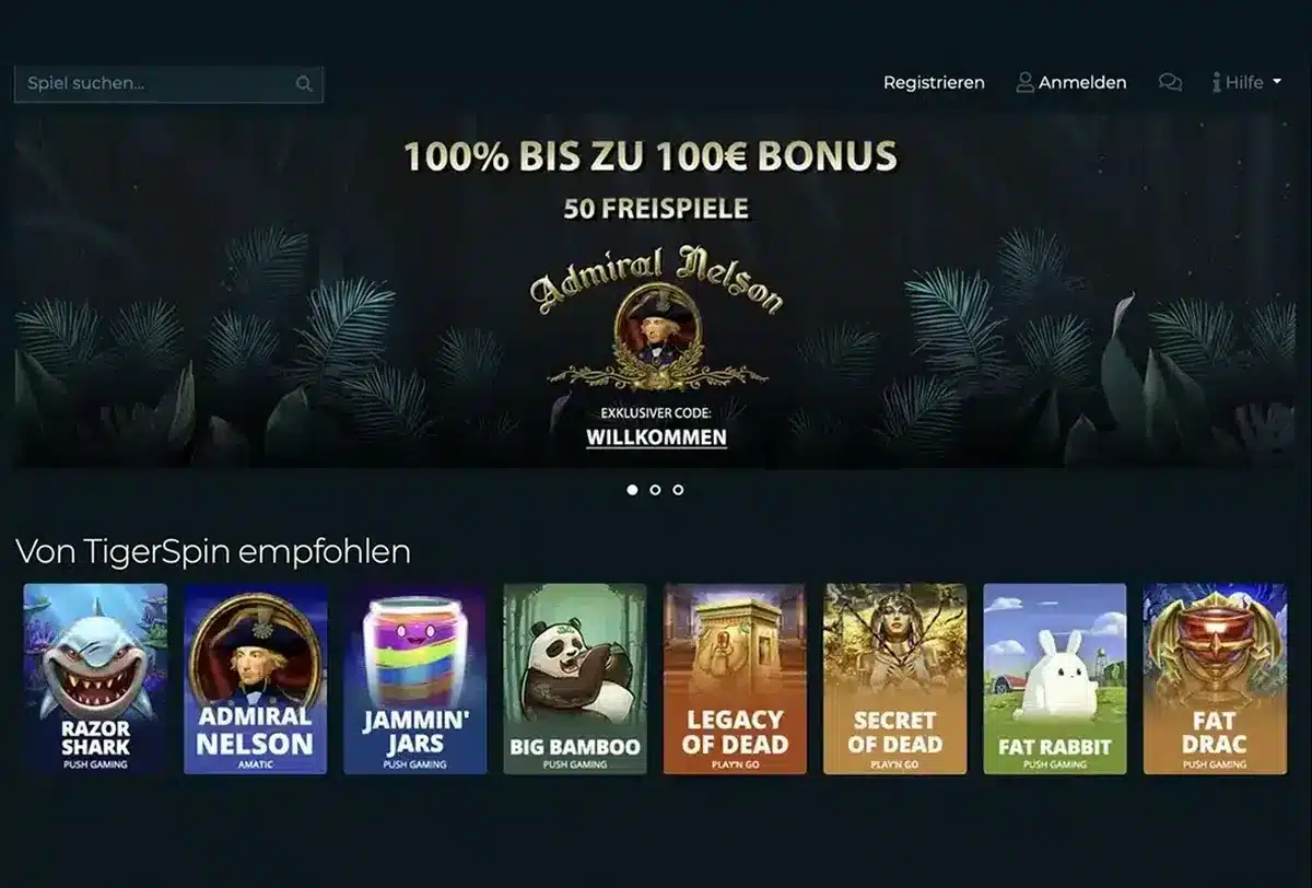 TigerSpin Spielhalle mit Slot-Auswahl