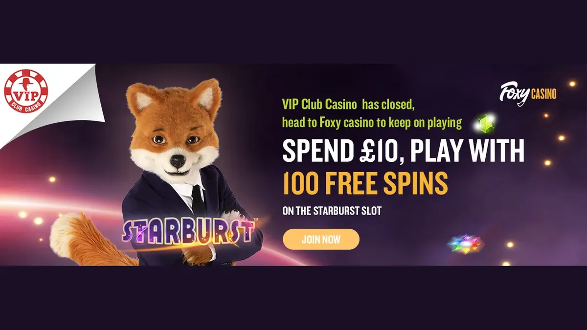 Archivierte offizielle VIP Club Casino Schließungsseite