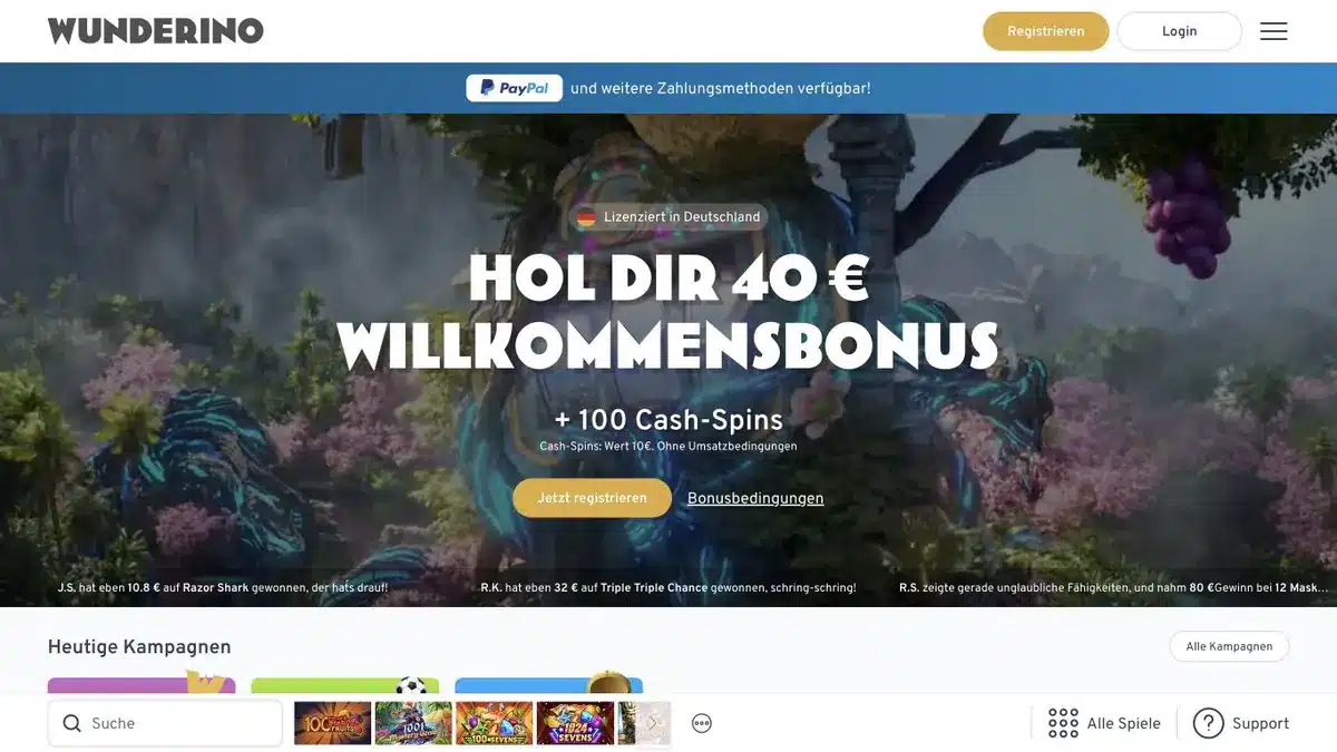 Wunderino Online-Spielothek mit deutschem Lizenzhinweis