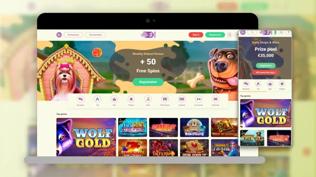 YoYo Casino Lobby mit Spielen und mobiler Ansicht