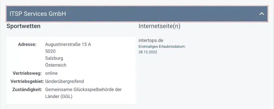 GGL Eintrag für ITSP Services GmbH und intertops.de